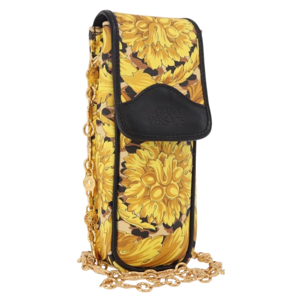 Gianni Versace Chain Shoulder Pouch PVC Canvas Yellow Gold Auth BA14033