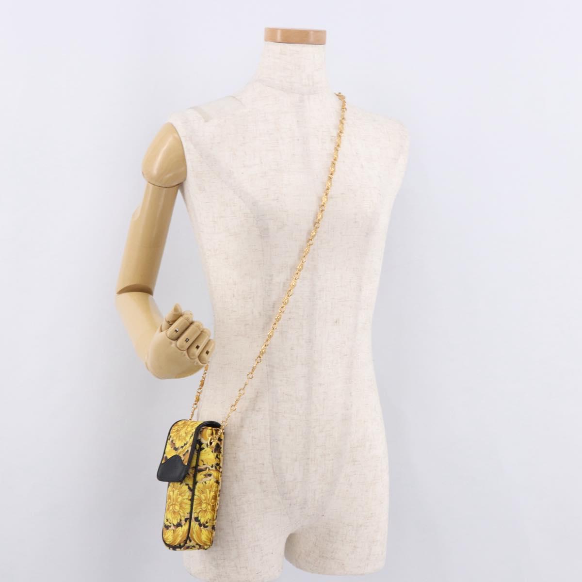 Gianni Versace Chain Shoulder Pouch PVC Canvas Yellow Gold Auth BA14033