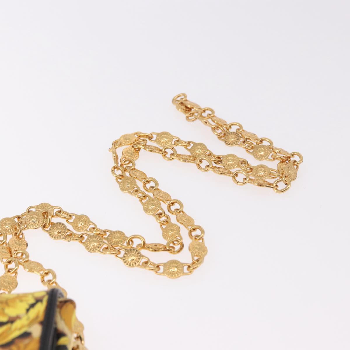 Gianni Versace Chain Shoulder Pouch PVC Canvas Yellow Gold Auth BA14033