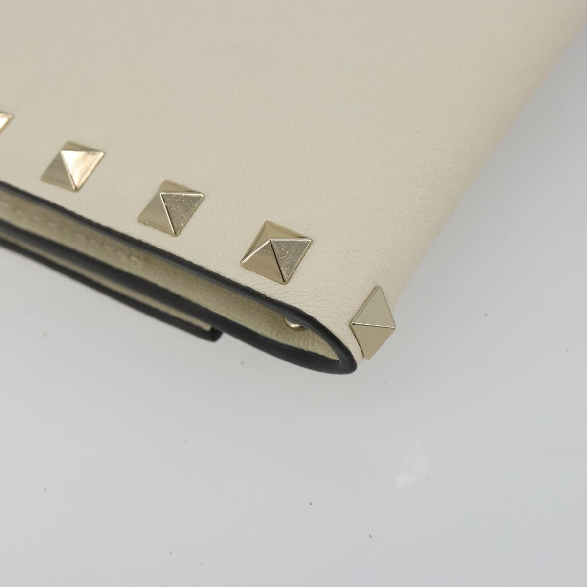 VALENTINO Rock Studs Wallet Leather Ivory Gold Auth BA14034M