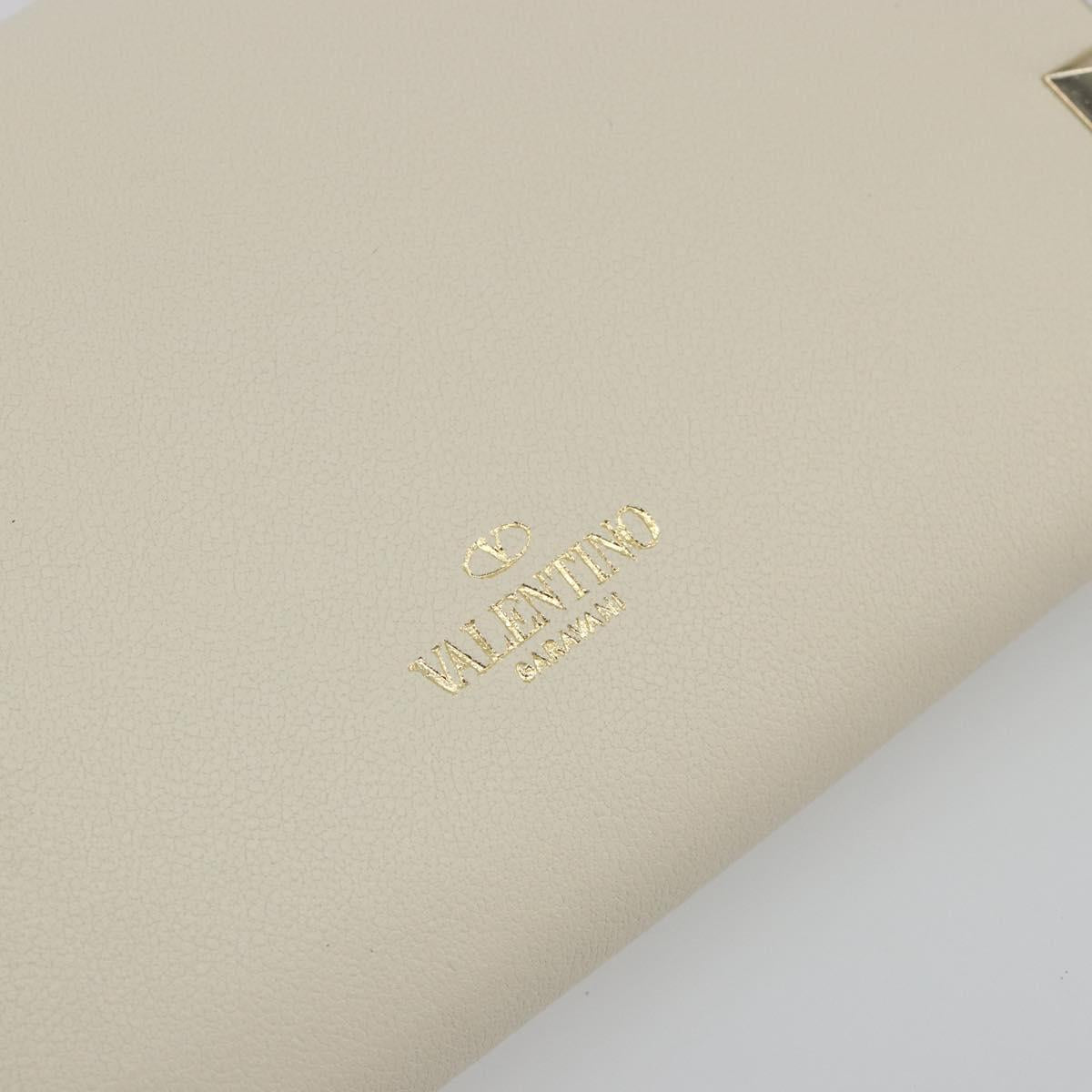 VALENTINO Rock Studs Wallet Leather Ivory Gold Auth BA14034M
