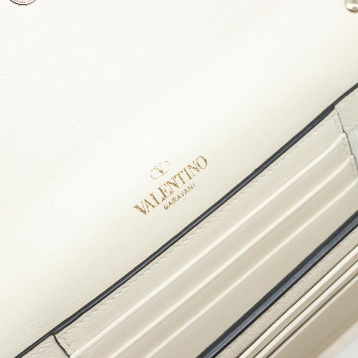 VALENTINO Rock Studs Wallet Leather Ivory Gold Auth BA14034M