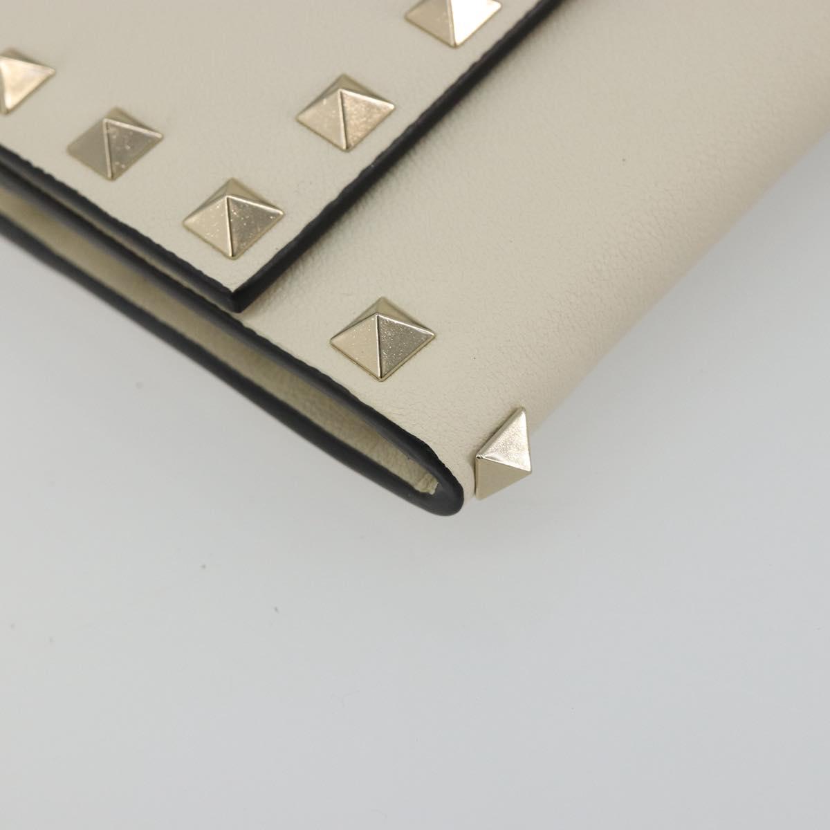 VALENTINO Rock Studs Wallet Leather Ivory Gold Auth BA14034M