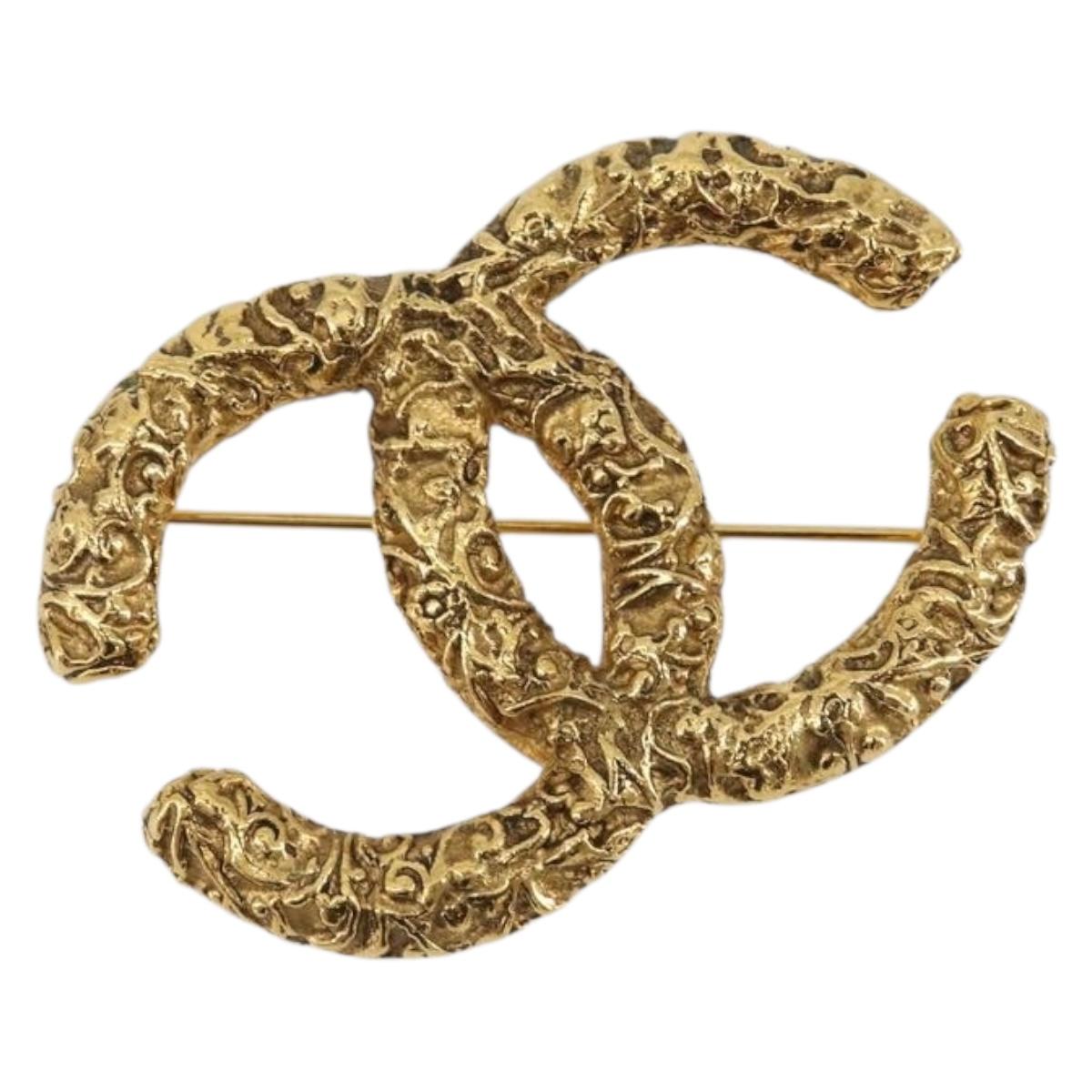 CHANEL Lava Brooch Metal Gold Tone CC Auth BA14046V