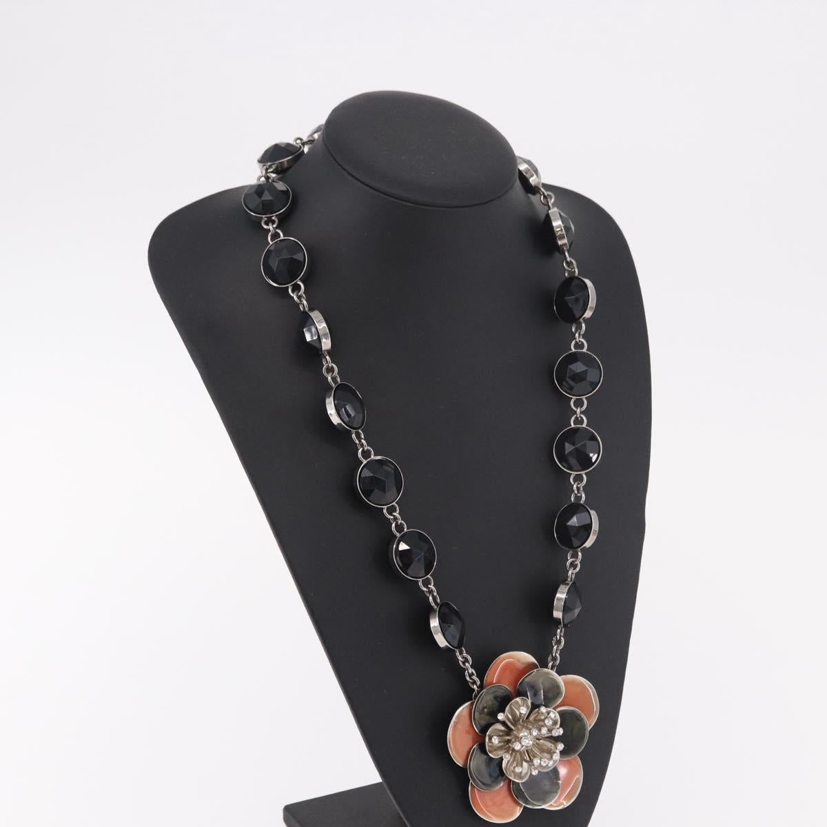 Miu Miu Necklace Metal Black Silver Auth BA14047A