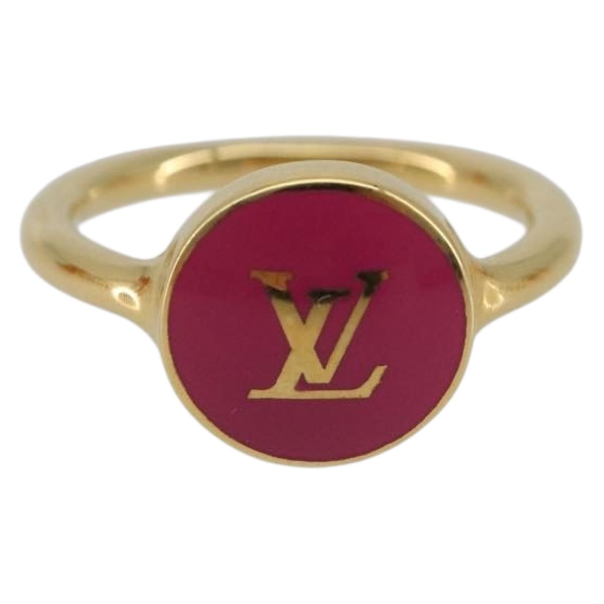 LOUIS VUITTON LV Confetti Ring Metal Fuchsia Pink Gold Tone M1921L Auth BA14048M