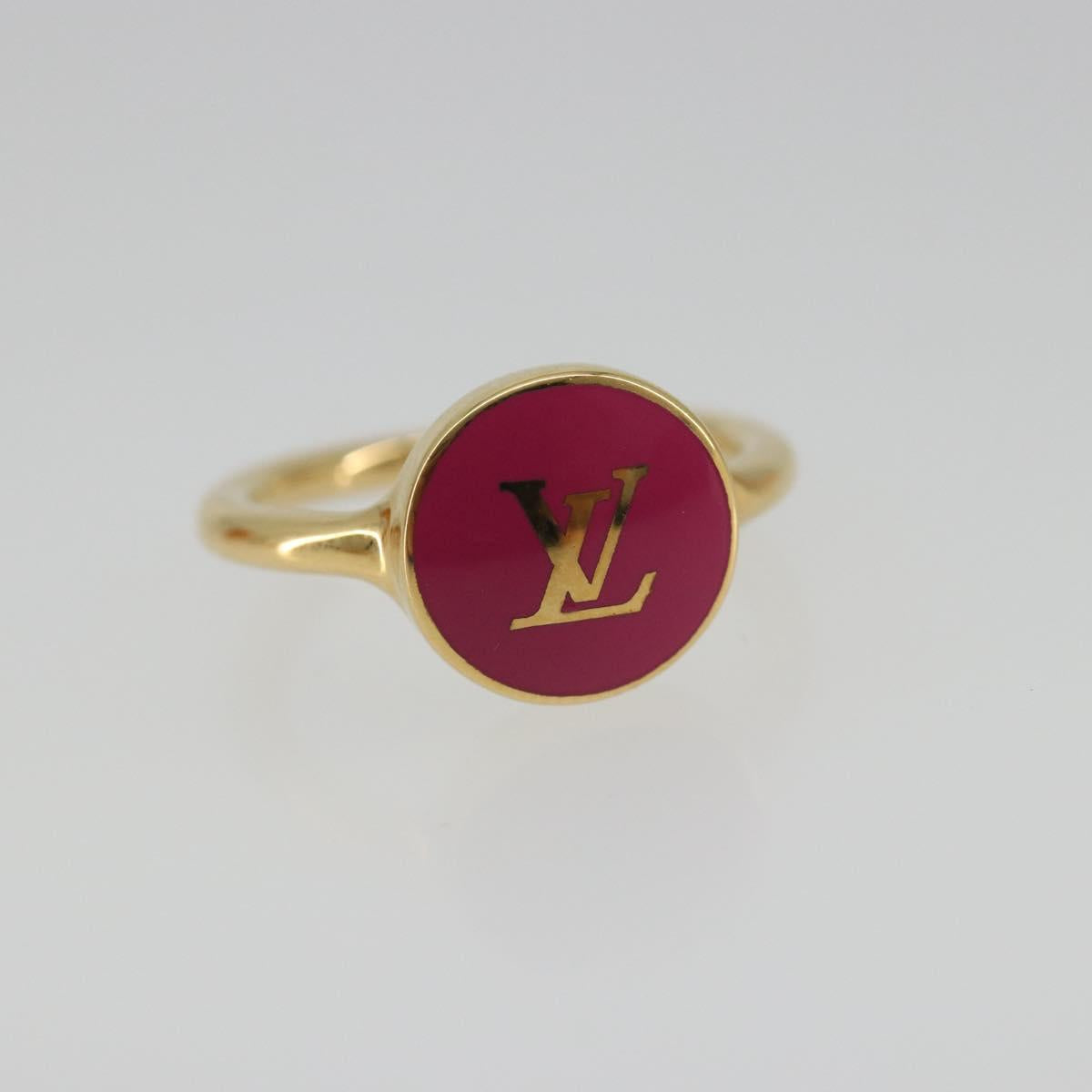 LOUIS VUITTON LV Confetti Ring Metal Fuchsia Pink Gold Tone M1921L Auth BA14048M