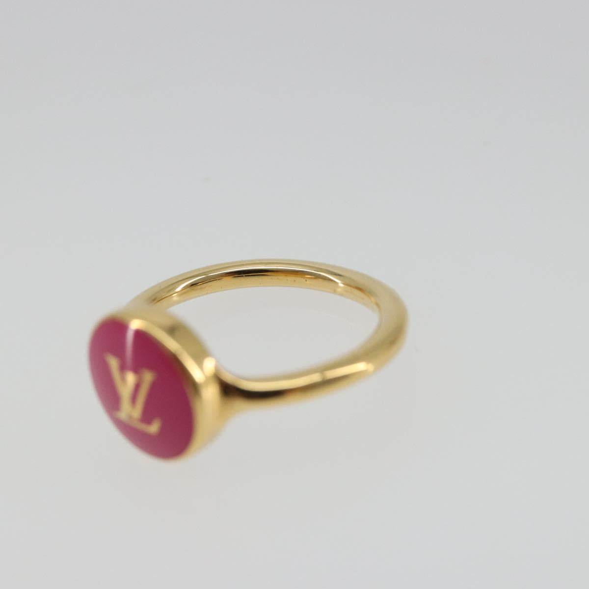 LOUIS VUITTON LV Confetti Ring Metal Fuchsia Pink Gold Tone M1921L Auth BA14048M