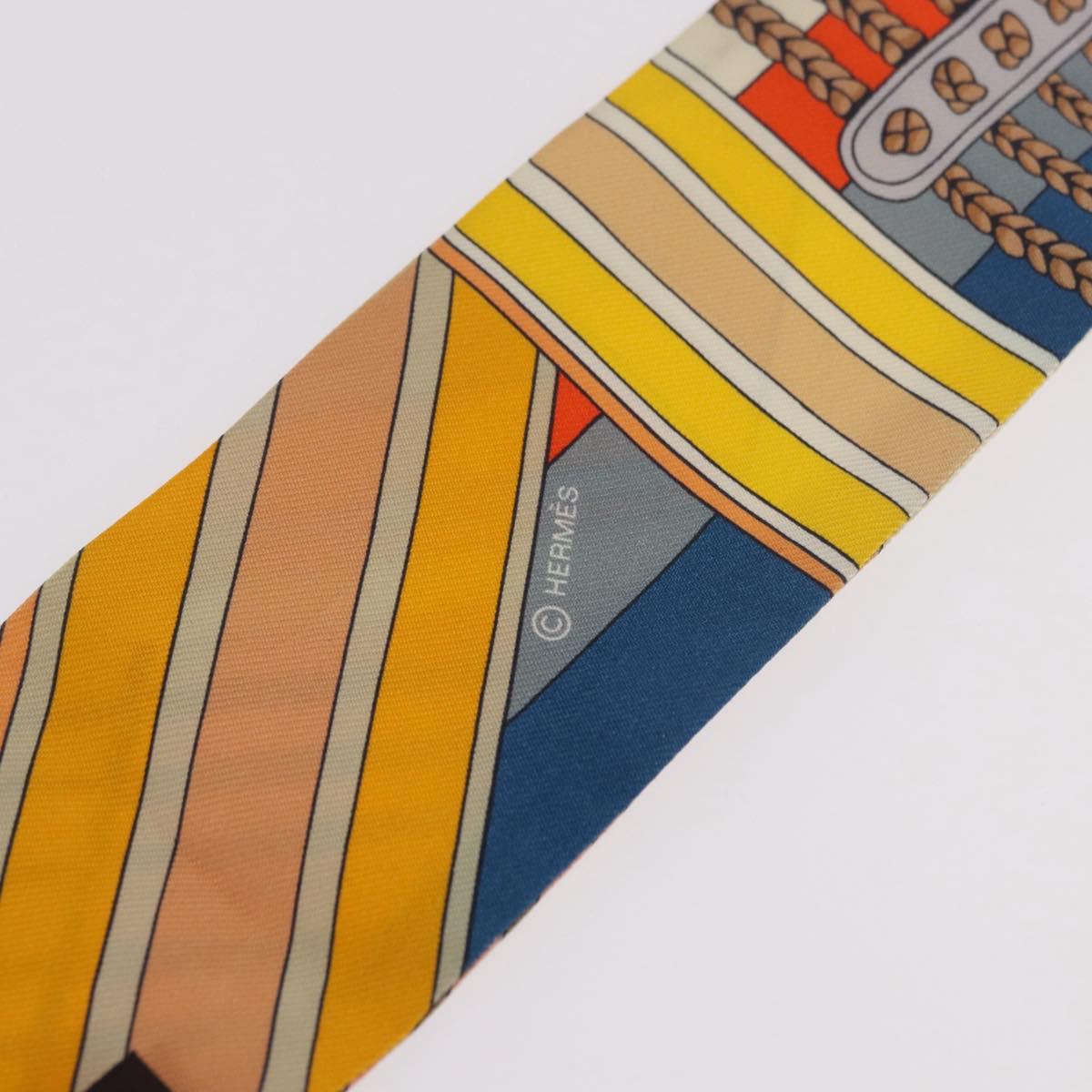 HERMES Twilly Scarf Silk "SANGLES EN ZIGZAG" Ivory Auth BA14065