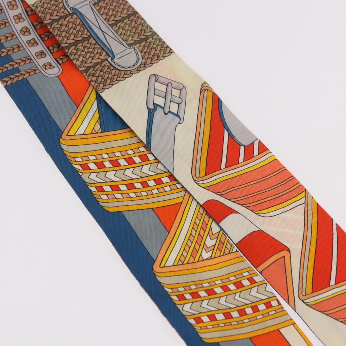 HERMES Twilly Scarf Silk "SANGLES EN ZIGZAG" Ivory Auth BA14065