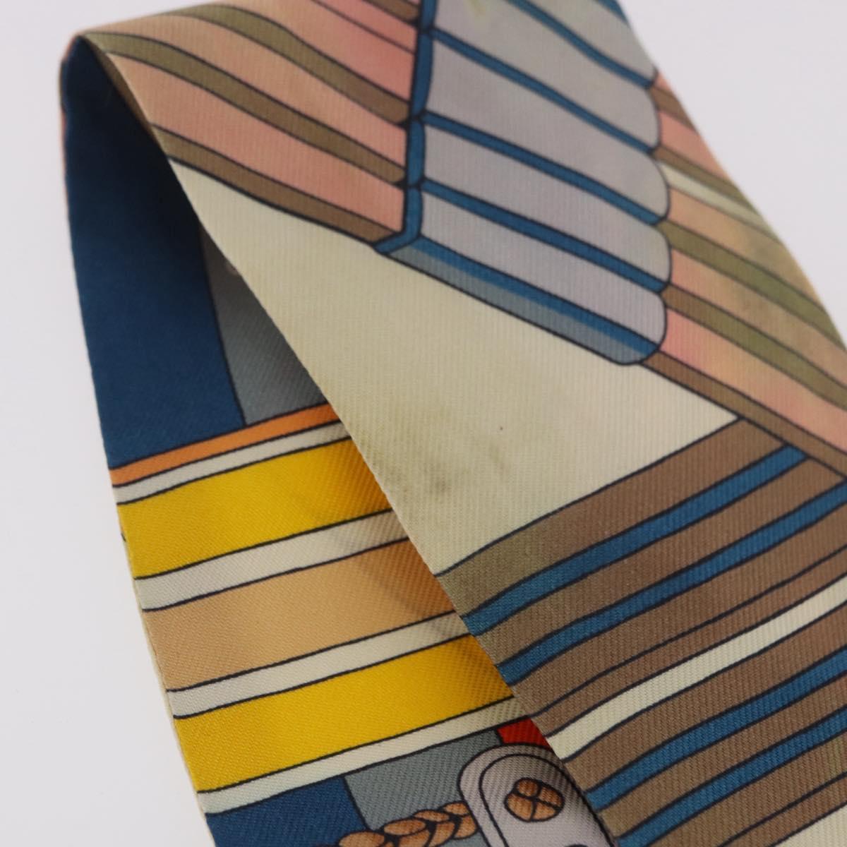 HERMES Twilly Scarf Silk "SANGLES EN ZIGZAG" Ivory Auth BA14065