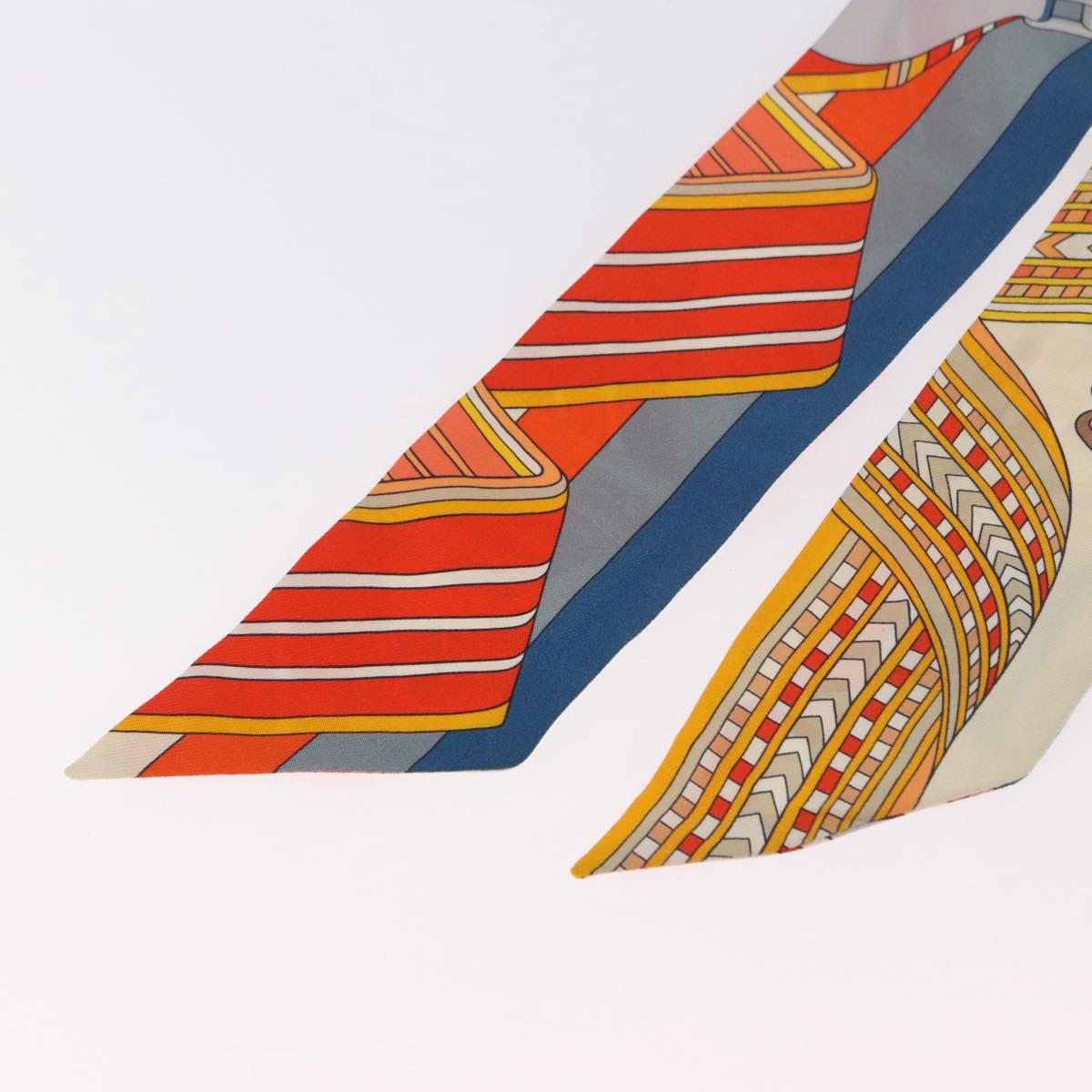 HERMES Twilly Scarf Silk "SANGLES EN ZIGZAG" Ivory Auth BA14065