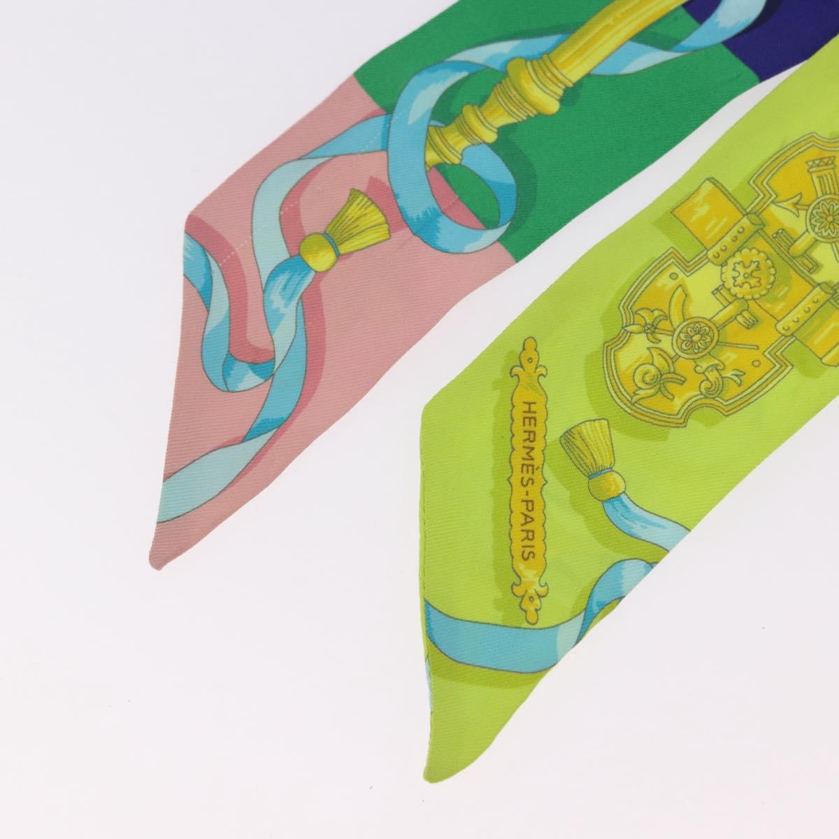 HERMES Twilly Scarf Silk 2 Set Blue Red Green Auth BA14066