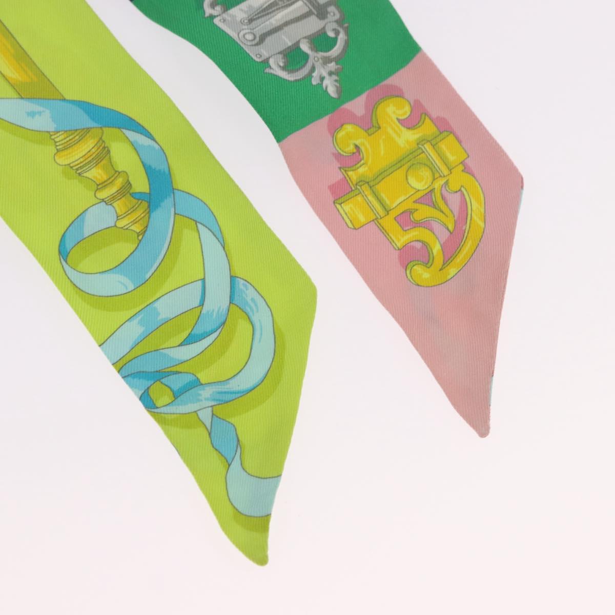HERMES Twilly Scarf Silk 2 Set Blue Red Green Auth BA14066