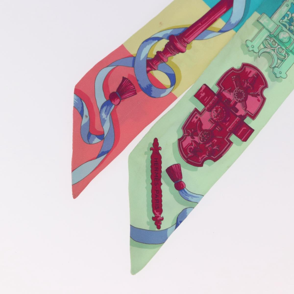 HERMES Twilly Scarf Silk 2 Set Blue Red Green Auth BA14066