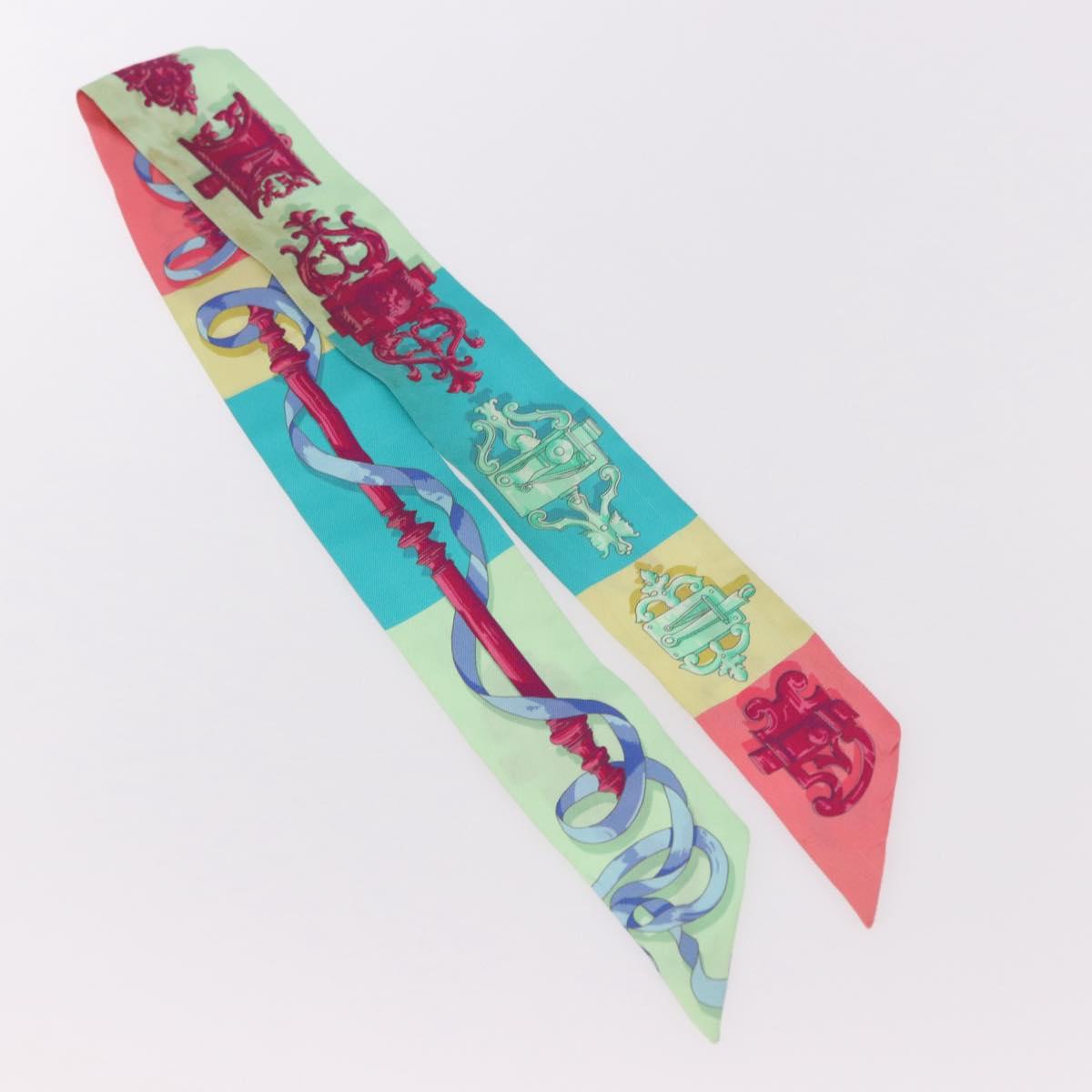 HERMES Twilly Scarf Silk 2 Set Blue Red Green Auth BA14066