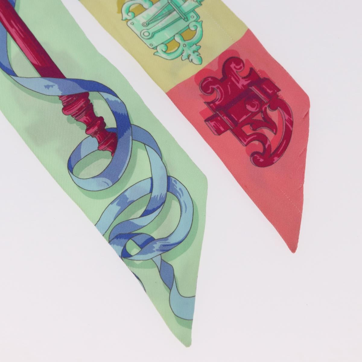 HERMES Twilly Scarf Silk 2 Set Blue Red Green Auth BA14066
