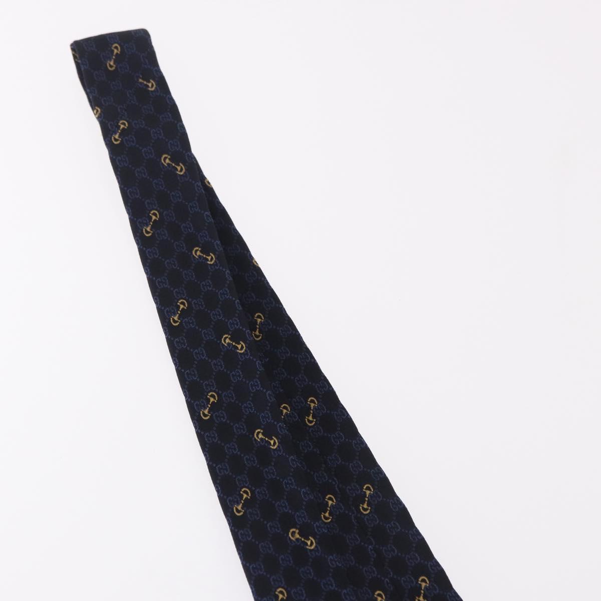 GUCCI Horsebit Necktie Silk Jacquard Blue Auth BA14067M