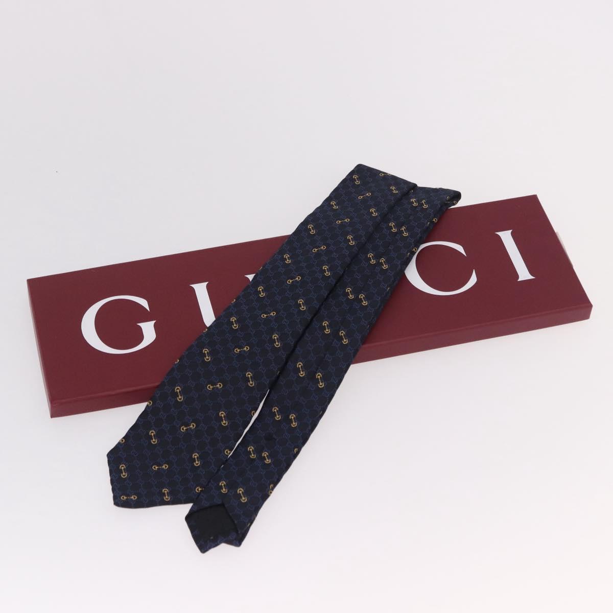 GUCCI Horsebit Necktie Silk Jacquard Blue Auth BA14067M