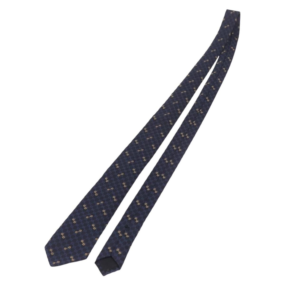 GUCCI Horsebit Necktie Silk Jacquard Blue Auth BA14067M