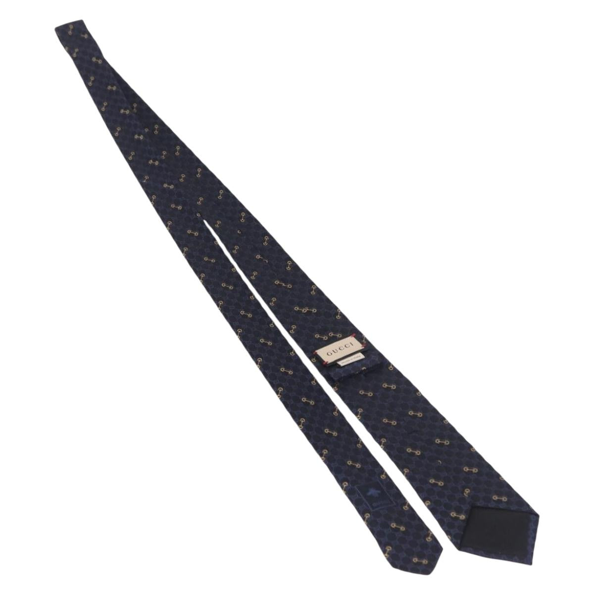 GUCCI Horsebit Necktie Silk Jacquard Blue Auth BA14067M
