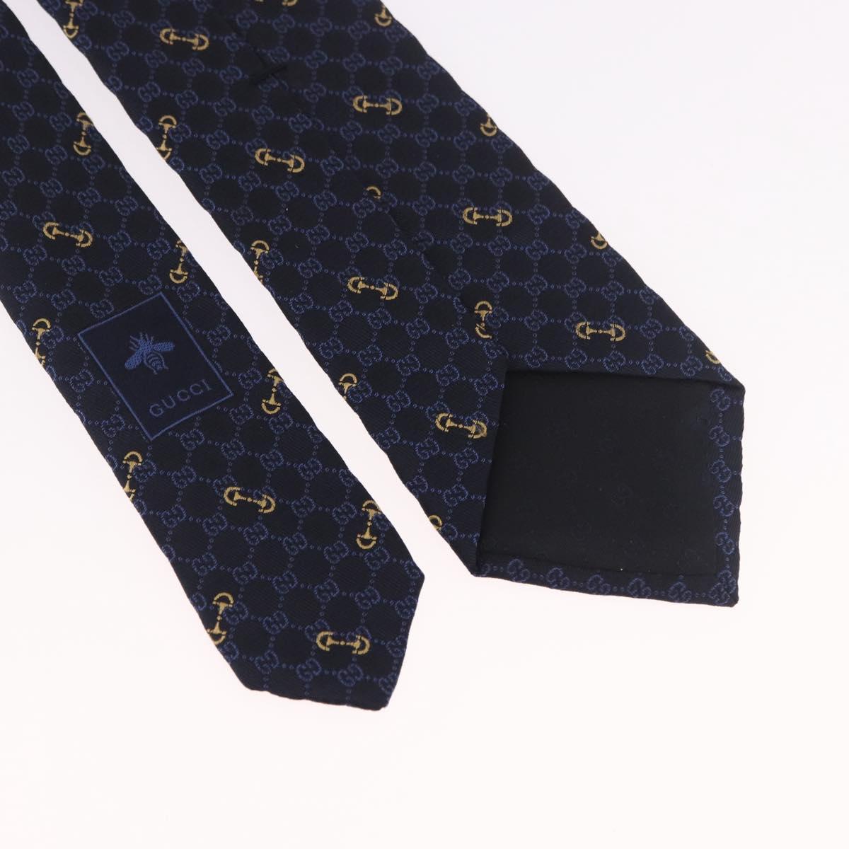 GUCCI Horsebit Necktie Silk Jacquard Blue Auth BA14067M