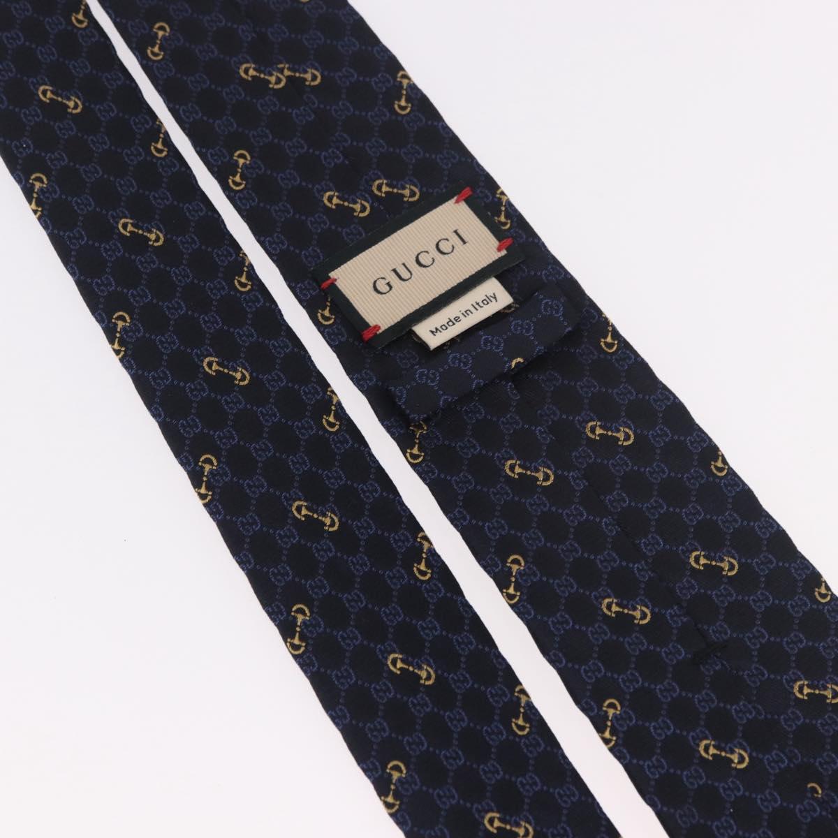 GUCCI Horsebit Necktie Silk Jacquard Blue Auth BA14067M