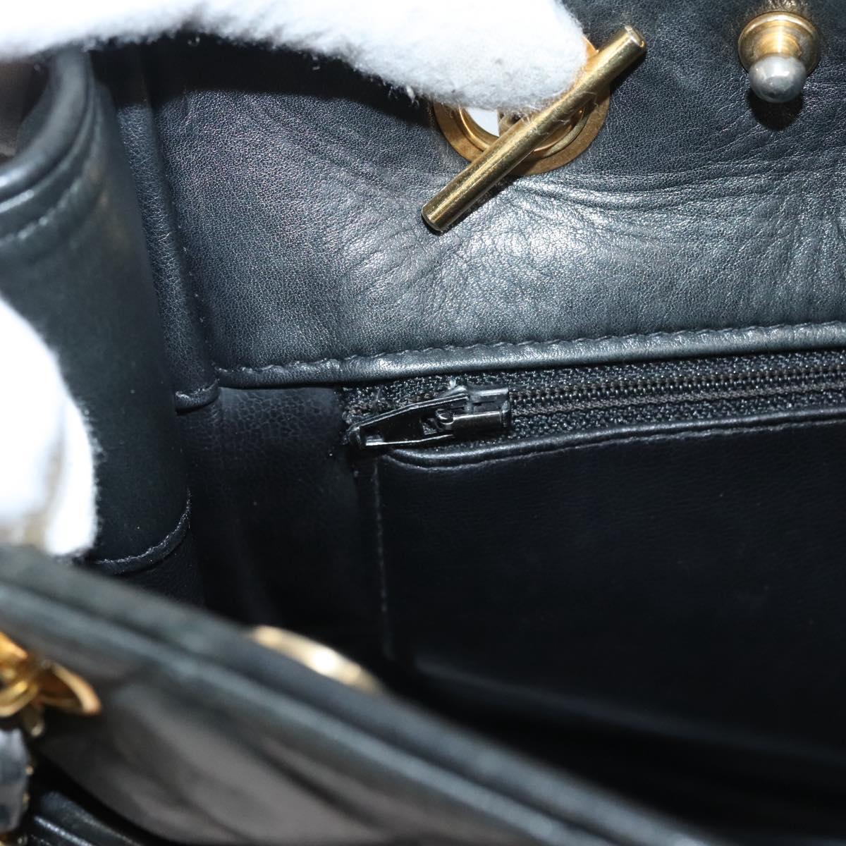 CHANEL Matelasse Chain Shoulder Bag Lamb Skin Black Gold CC Auth BA1407