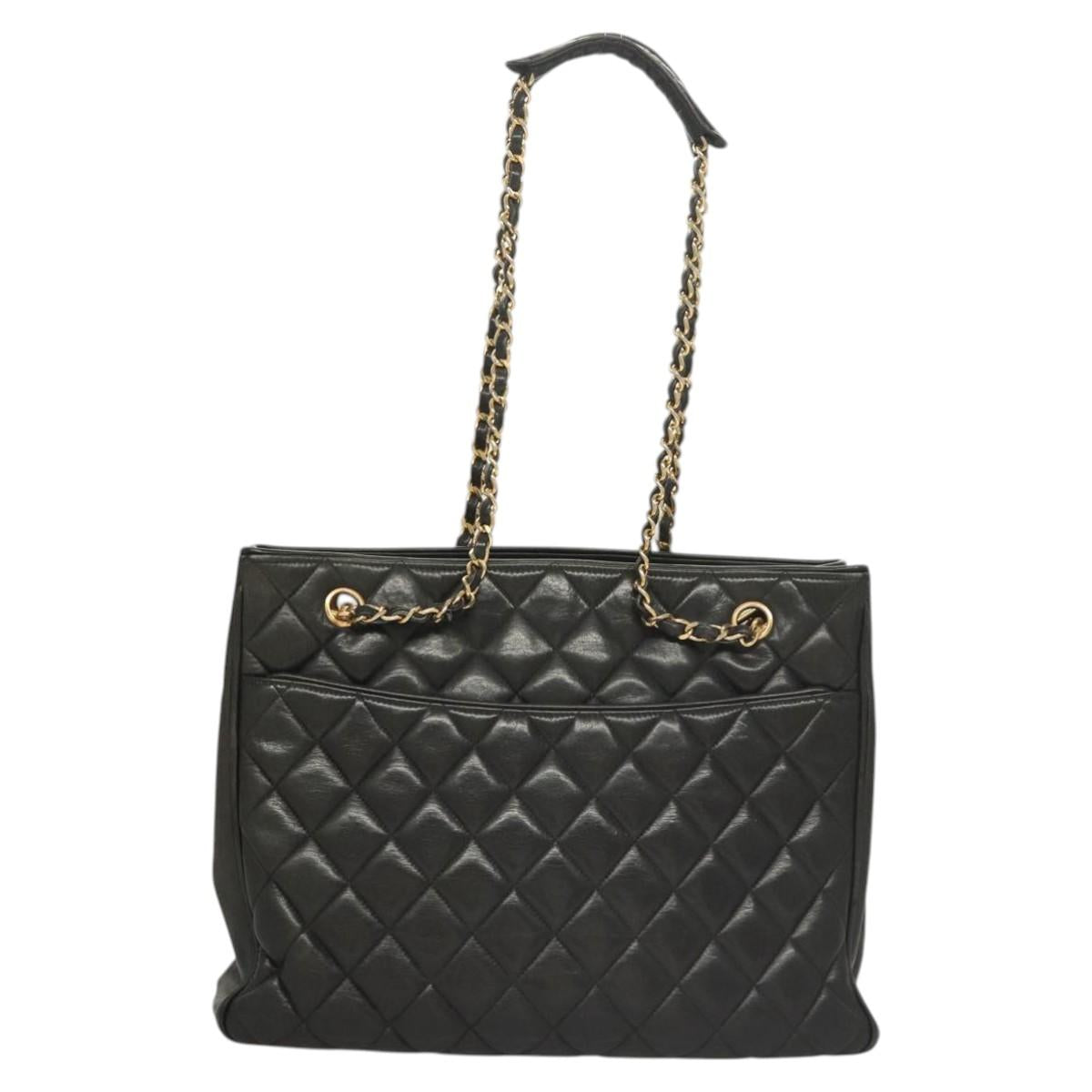 CHANEL Matelasse Chain Shoulder Bag Lamb Skin Black Gold CC Auth BA1407