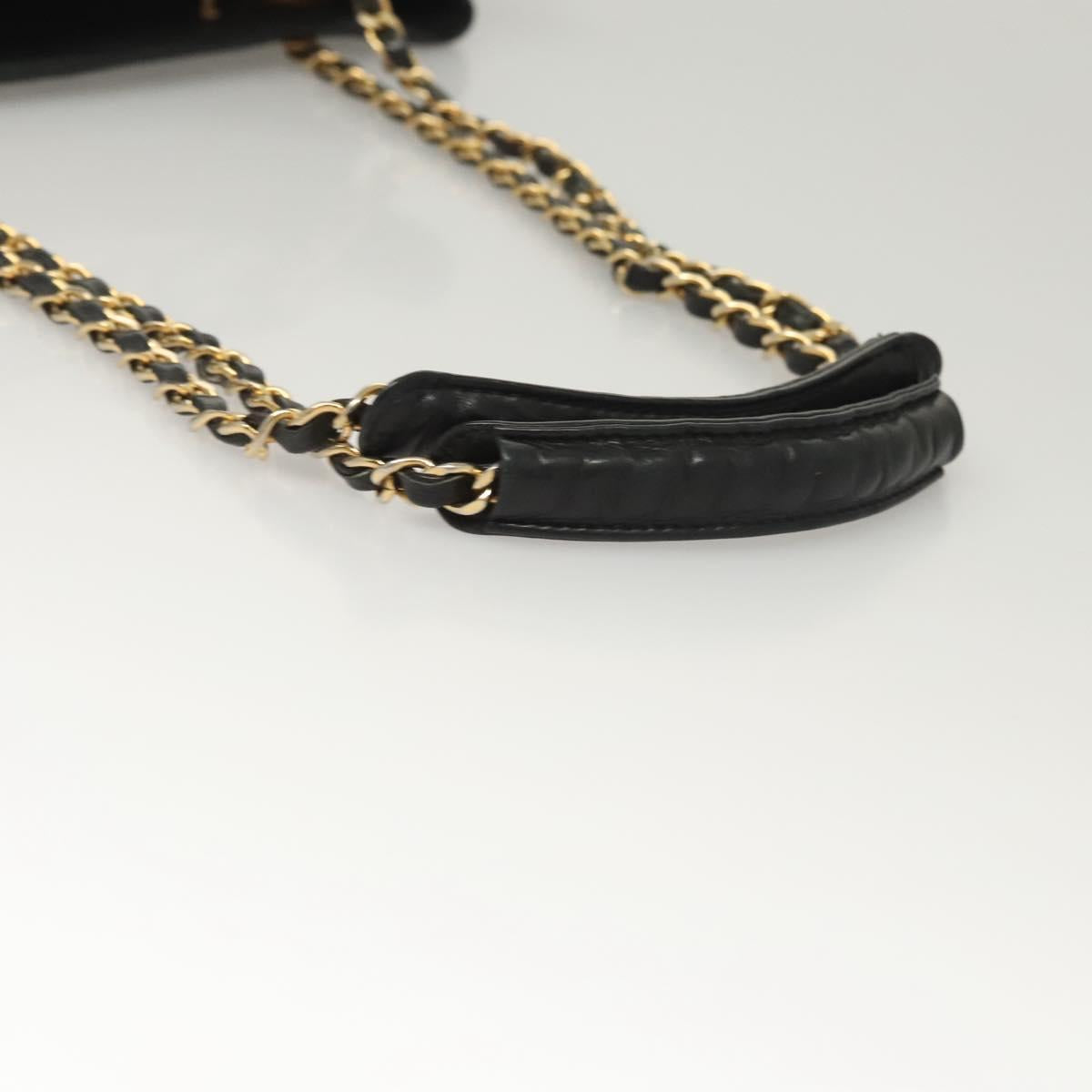 CHANEL Matelasse Chain Shoulder Bag Lamb Skin Black Gold CC Auth BA1407