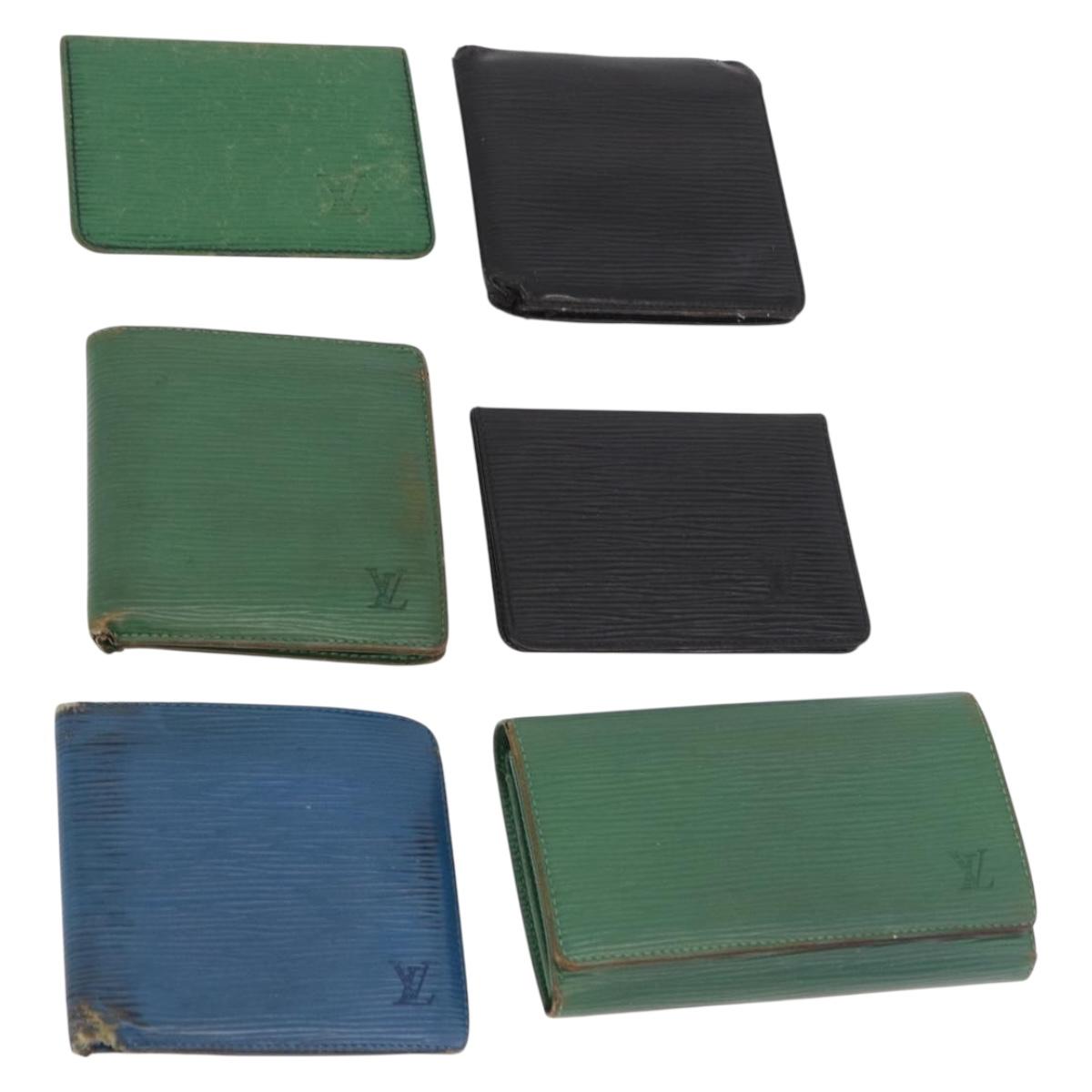 LOUIS VUITTON Epi Wallet 6 Set Black LV Auth BA14071