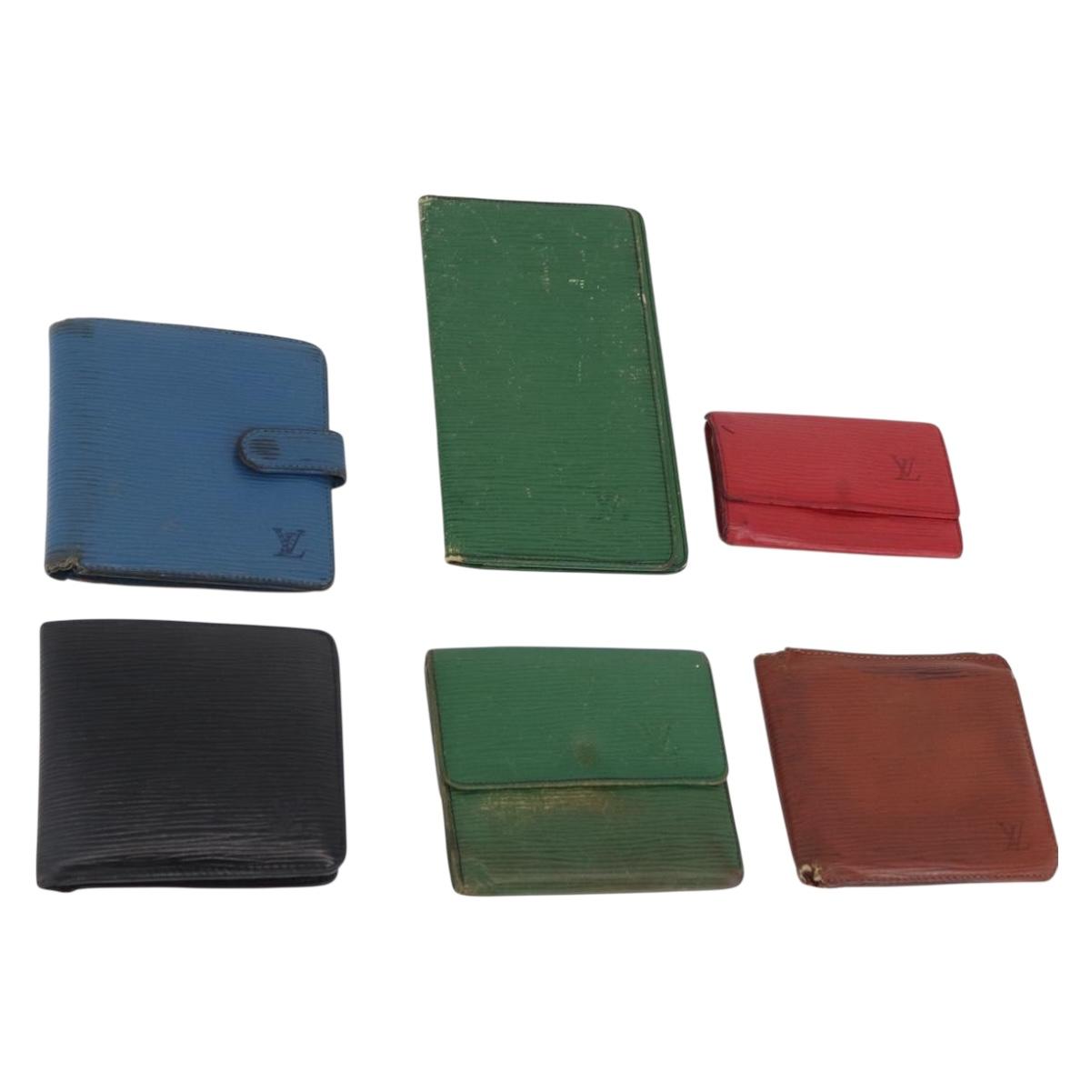 LOUIS VUITTON Epi Wallet 6 Set Black Blue Green LV Auth BA14072