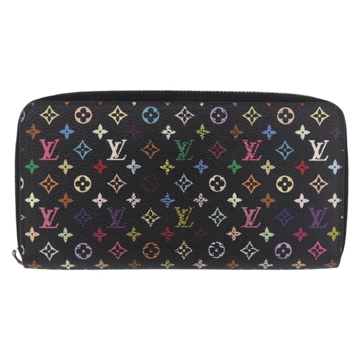 LOUIS VUITTON Monogram Multicolor Zippy Wallet Black M60243 LV Auth BA14075