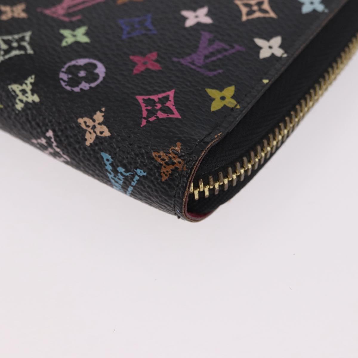 LOUIS VUITTON Monogram Multicolor Zippy Wallet Black M60243 LV Auth BA14075