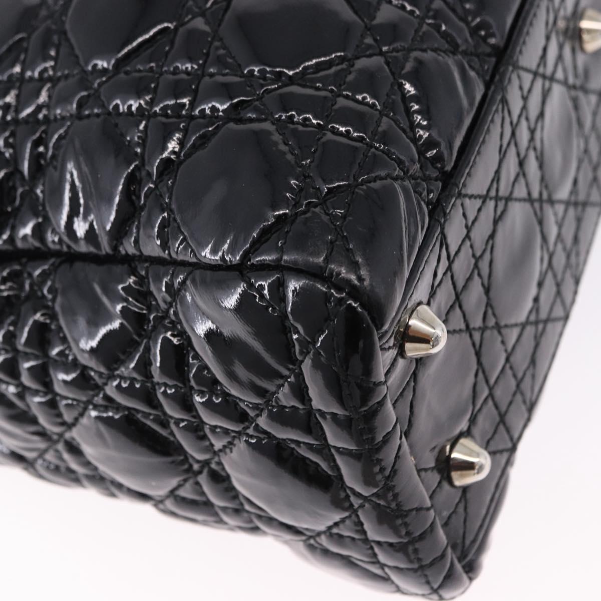 Christian Dior Lady Dior Chain Bag Patent Leather Black Silver Auth BA14101V
