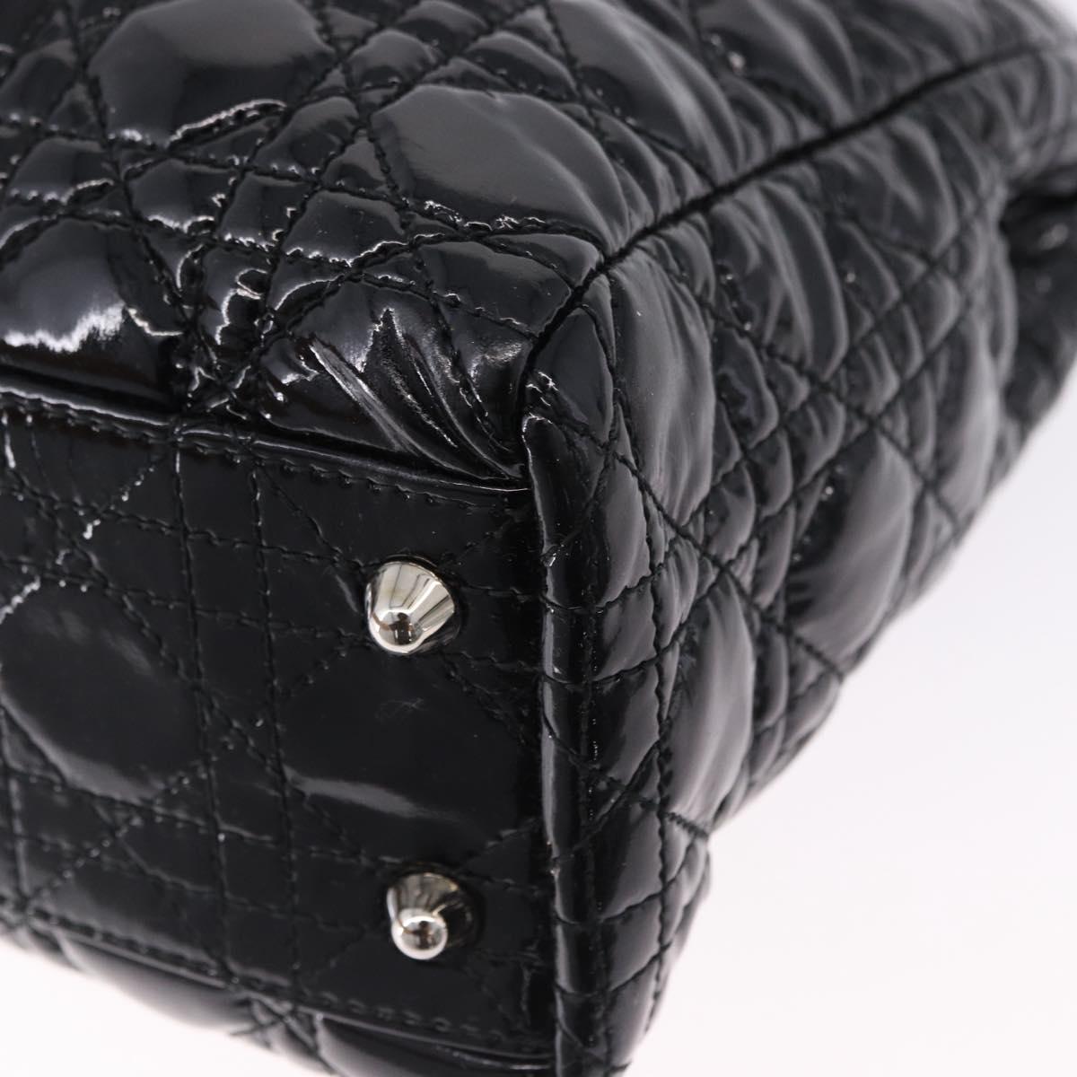 Christian Dior Lady Dior Chain Bag Patent Leather Black Silver Auth BA14101V