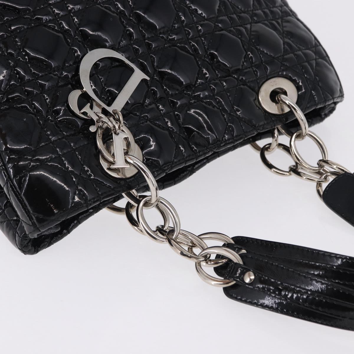 Christian Dior Lady Dior Chain Bag Patent Leather Black Silver Auth BA14101V