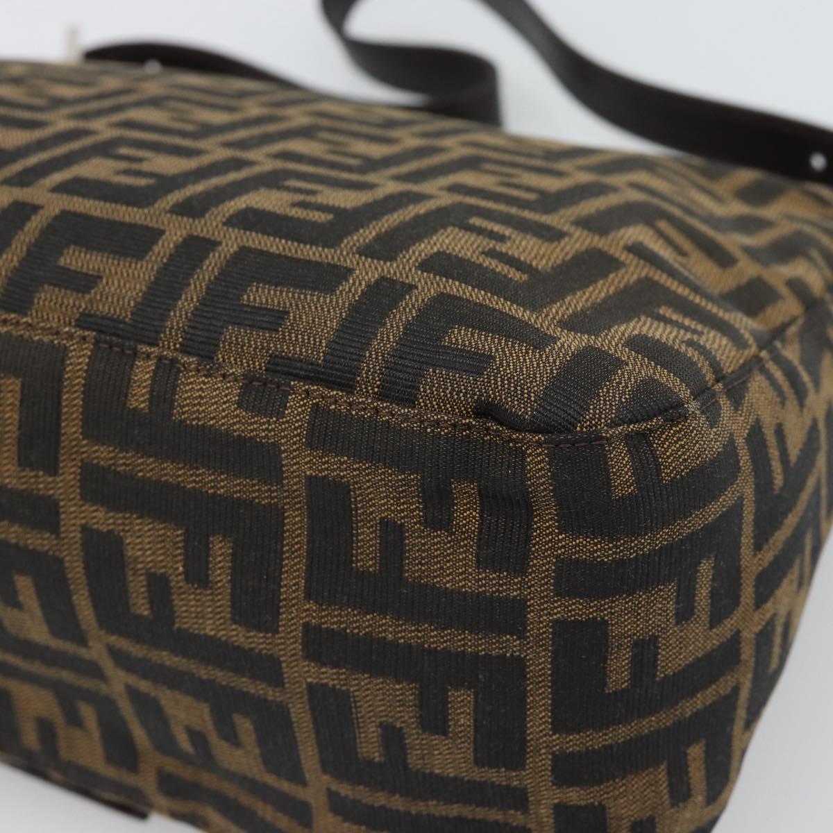 FENDI Zucca Canvas Mamma Baguette Shoulder Bag Black Brown Auth BA14103V