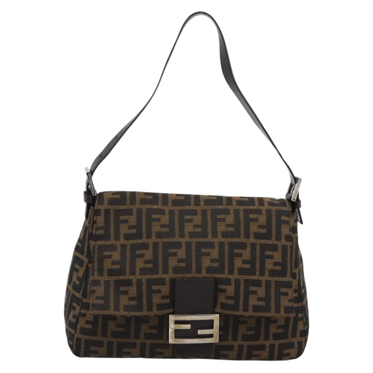 FENDI Zucca Canvas Mamma Baguette Shoulder Bag Black Brown Auth BA14103V