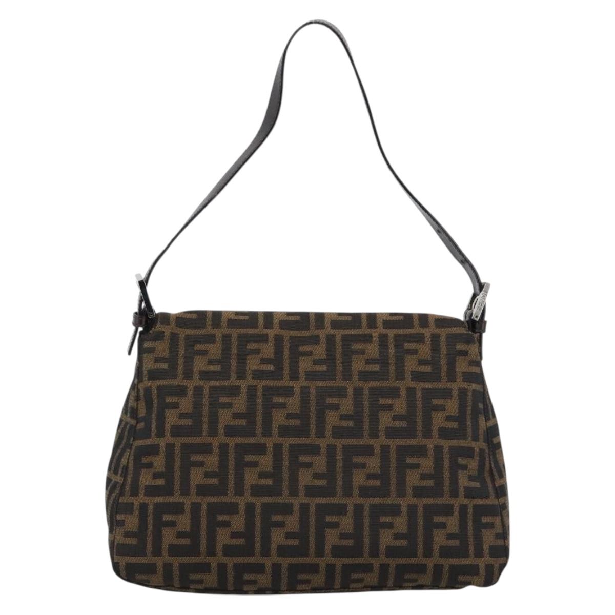 FENDI Zucca Canvas Mamma Baguette Shoulder Bag Black Brown Auth BA14103V