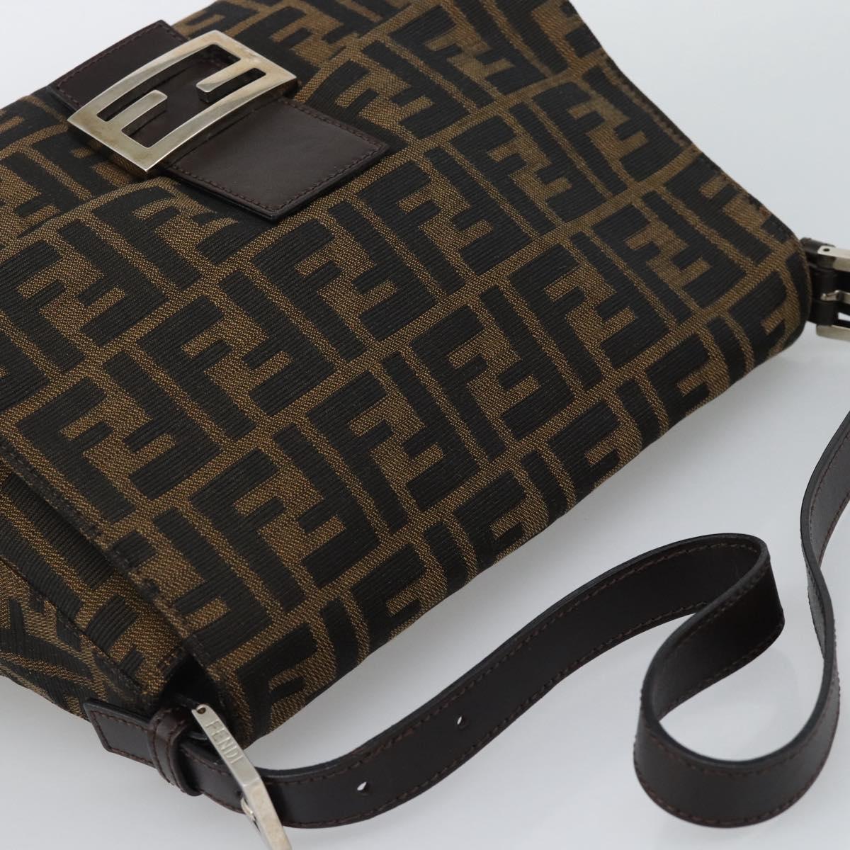 FENDI Zucca Canvas Mamma Baguette Shoulder Bag Black Brown Auth BA14103V