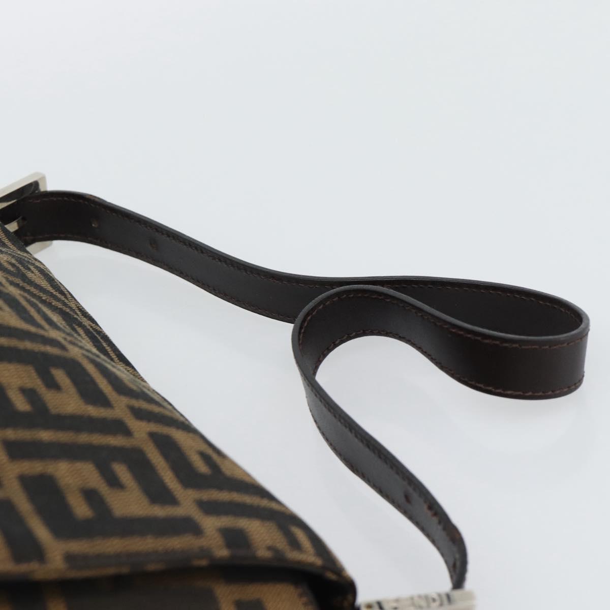 FENDI Zucca Canvas Mamma Baguette Shoulder Bag Black Brown Auth BA14103V