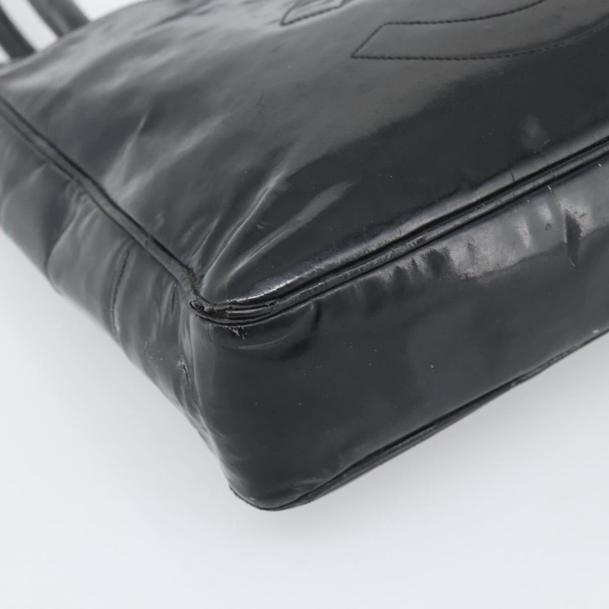 CHANEL Tote Bag Patent Leather Black Gold CC Auth BA14104
