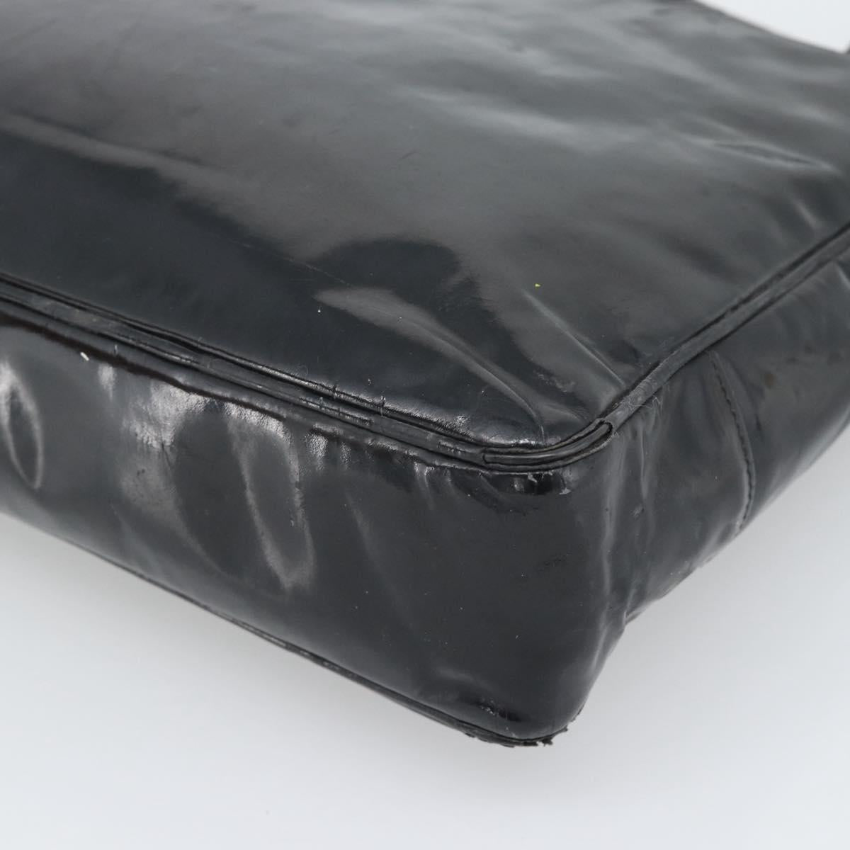 CHANEL Tote Bag Patent Leather Black Gold CC Auth BA14104