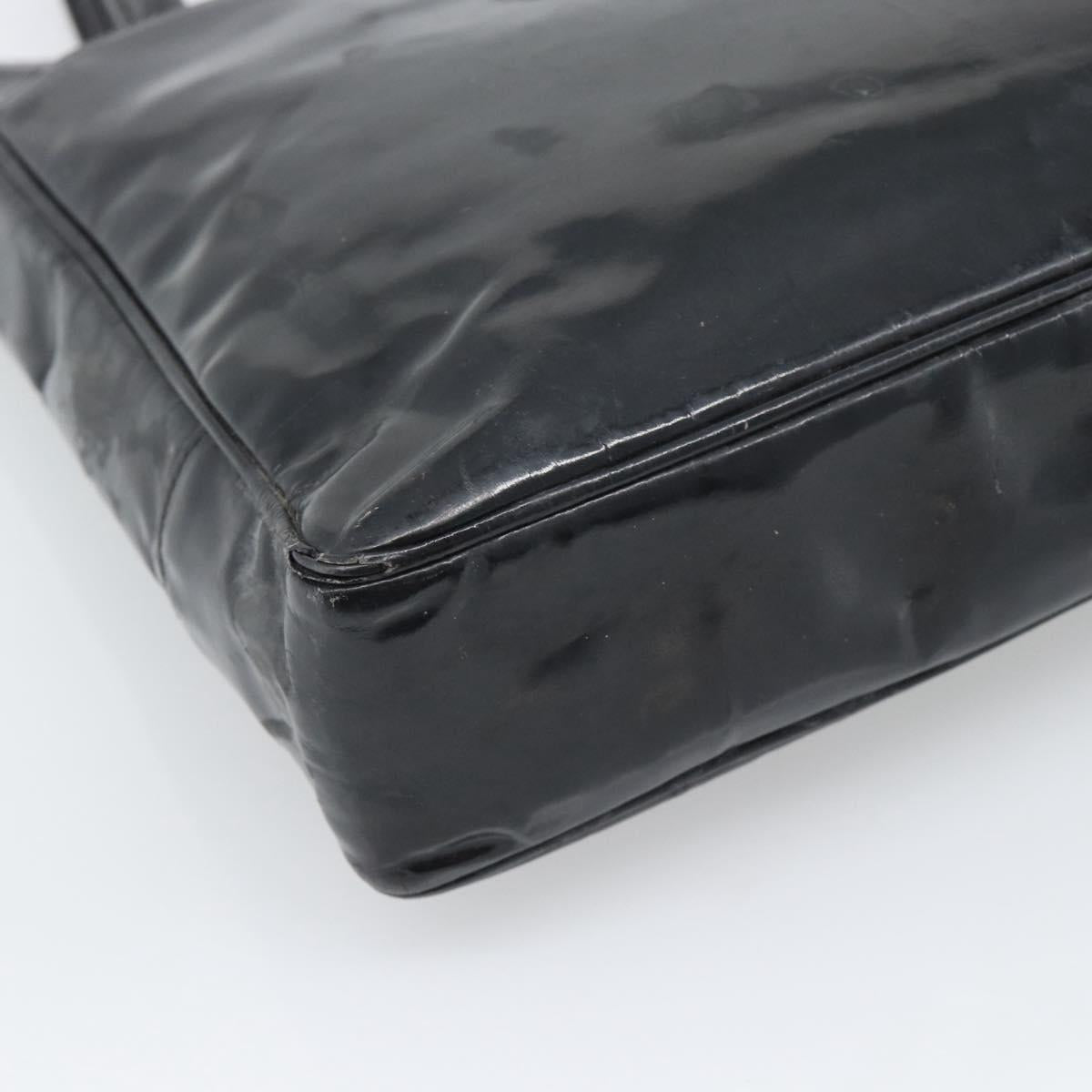 CHANEL Tote Bag Patent Leather Black Gold CC Auth BA14104
