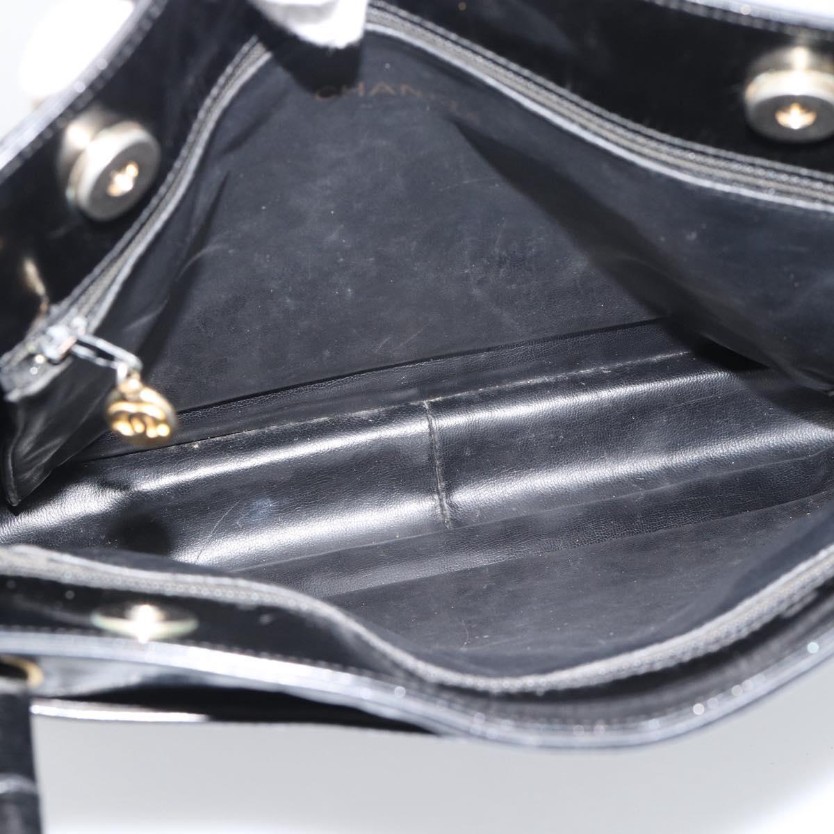 CHANEL Tote Bag Patent Leather Black Gold CC Auth BA14104