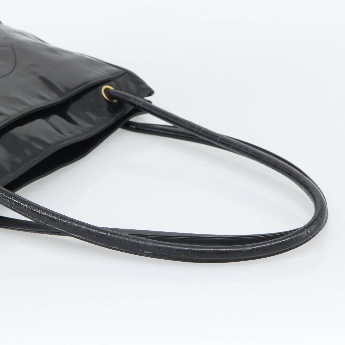 CHANEL Tote Bag Patent Leather Black Gold CC Auth BA14104