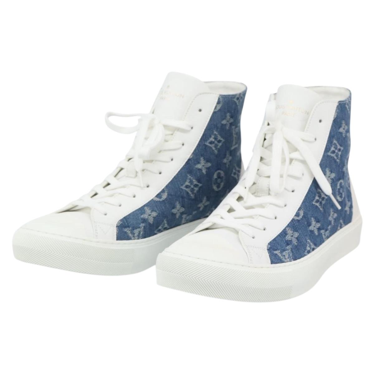 LOUIS VUITTON Monogram Denim Tattoo Line High Top Sneakers Blue LV Auth BA14108M