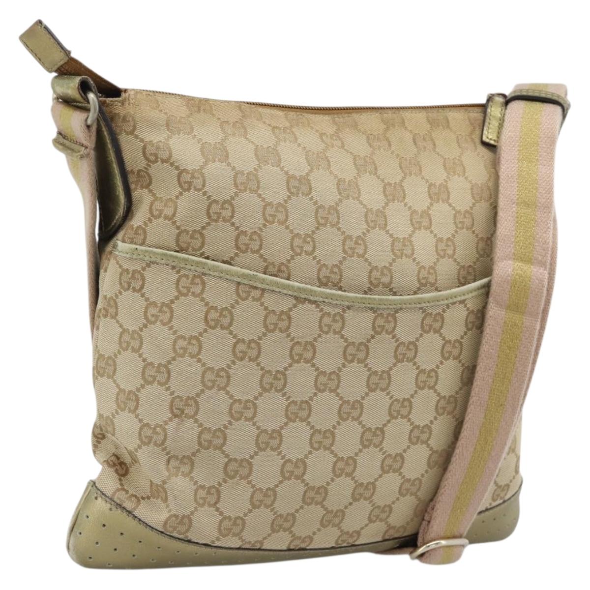 GUCCI GG Canvas Shoulder Bag Beige Gold 145857 Auth BA14114