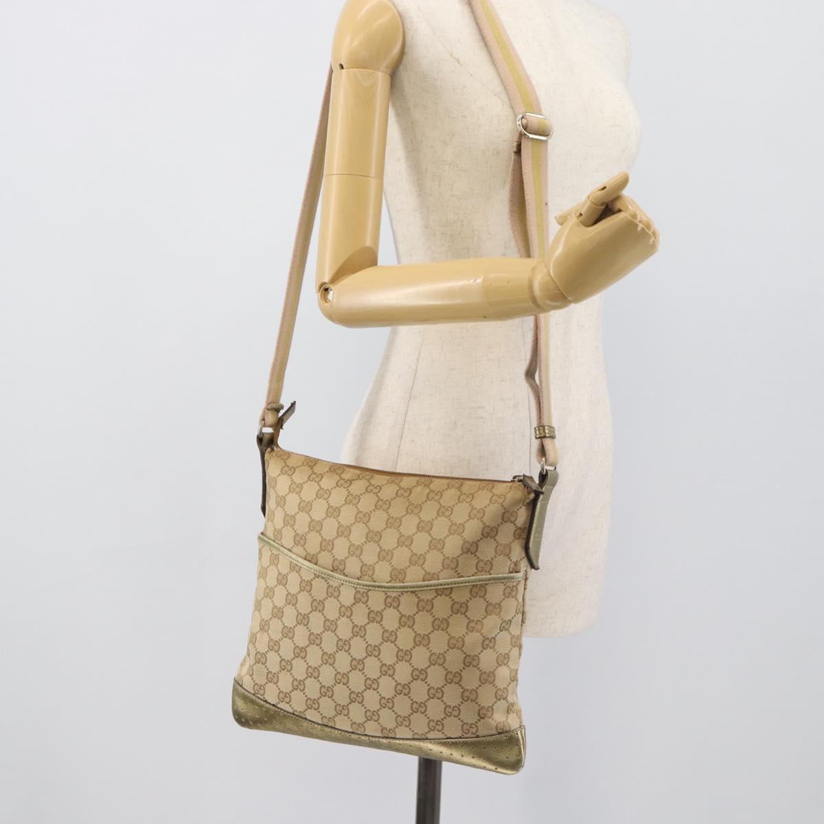 GUCCI GG Canvas Shoulder Bag Beige Gold 145857 Auth BA14114